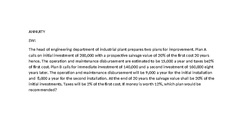 7 Annuity SW: Evaluating Investment Plans for Industrial Improvement ...