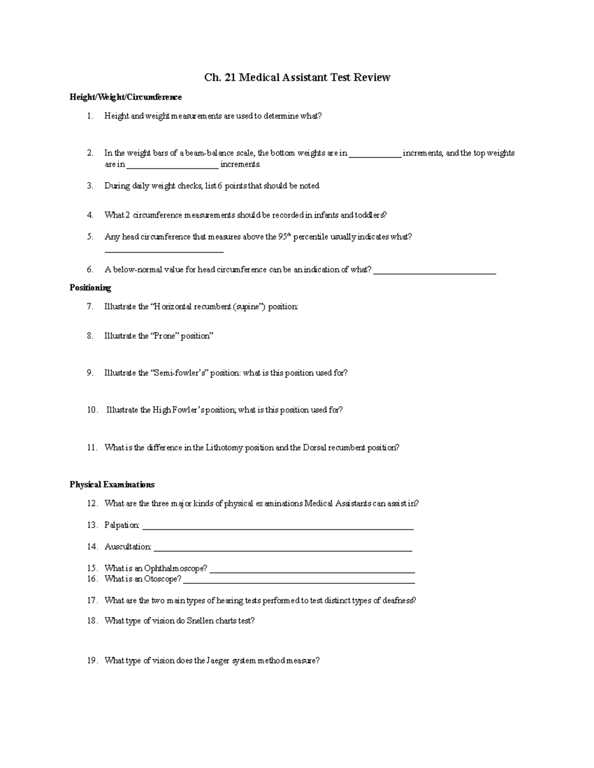 Chapter 21 Medical Assistant Test Review: Weight & Measurements - Studocu