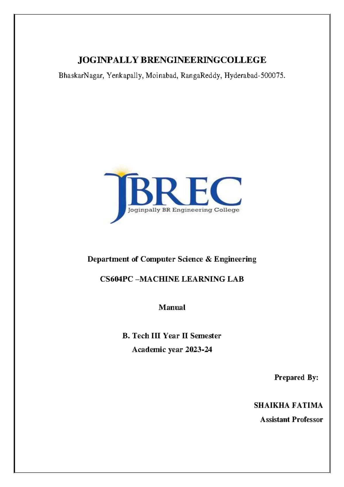 CS604PC Machine Learning Lab Manual and Python Implementations - Studocu