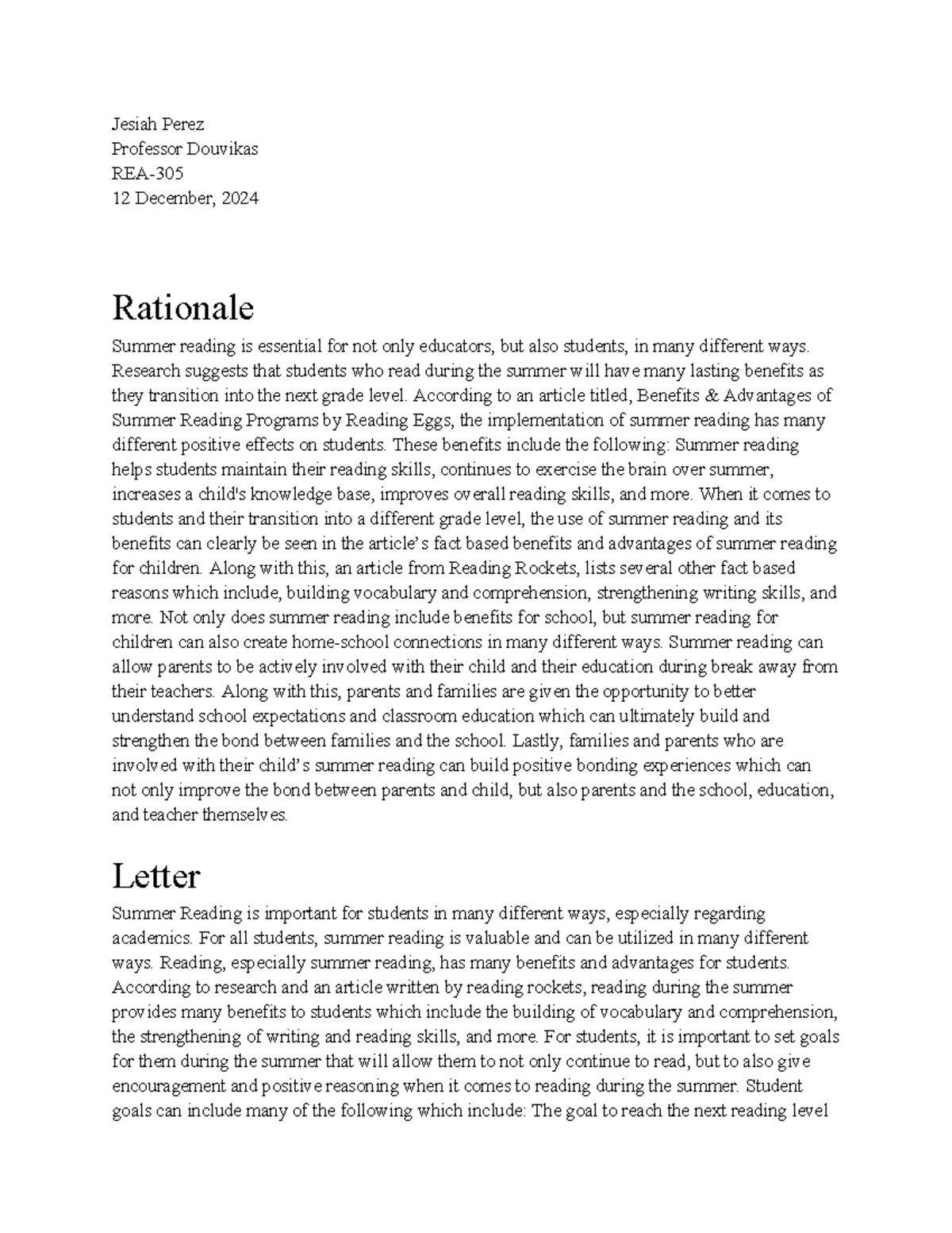 Summer Reading Rationale & Letter: Benefits for Student Development ...