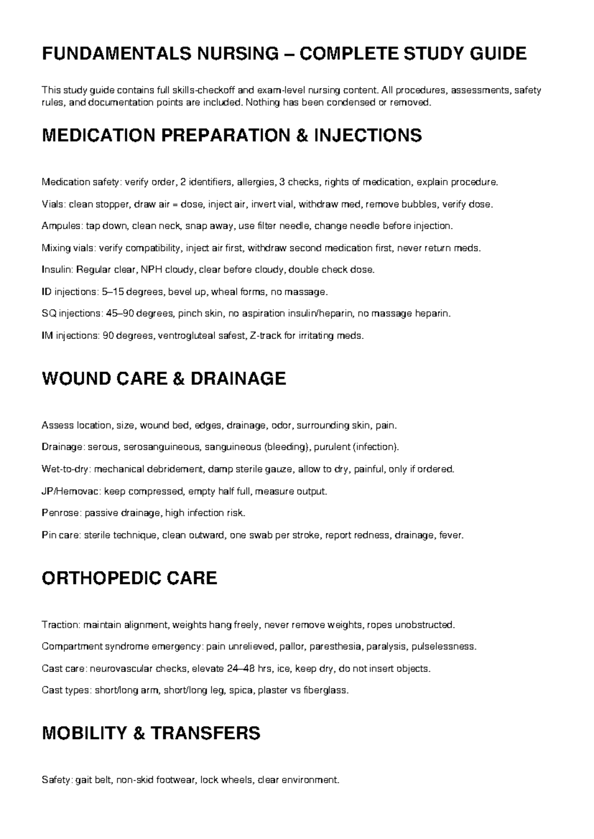 FUNDAMENTALS NURSING – COMPLETE STUDY GUIDE - Studocu