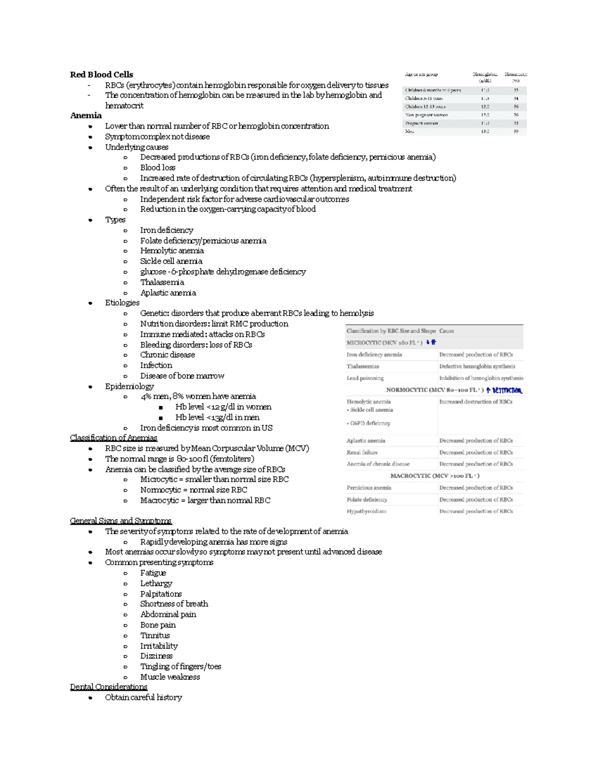 Classification and Management of Anemias - Exam Notes MMCP - Red Blood ...