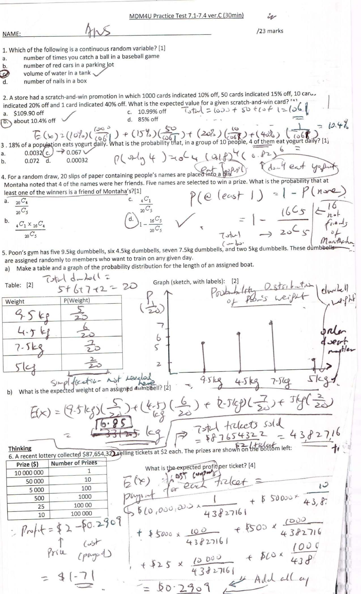 MDM4U Data Chapter 7 Practice Test Answers and Solutions - Studocu