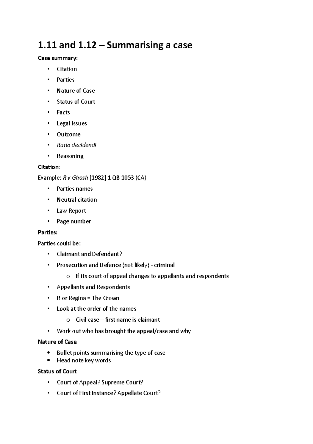 Case Summary Guide: How to Summarise Legal Cases (LAW 101) - Studocu