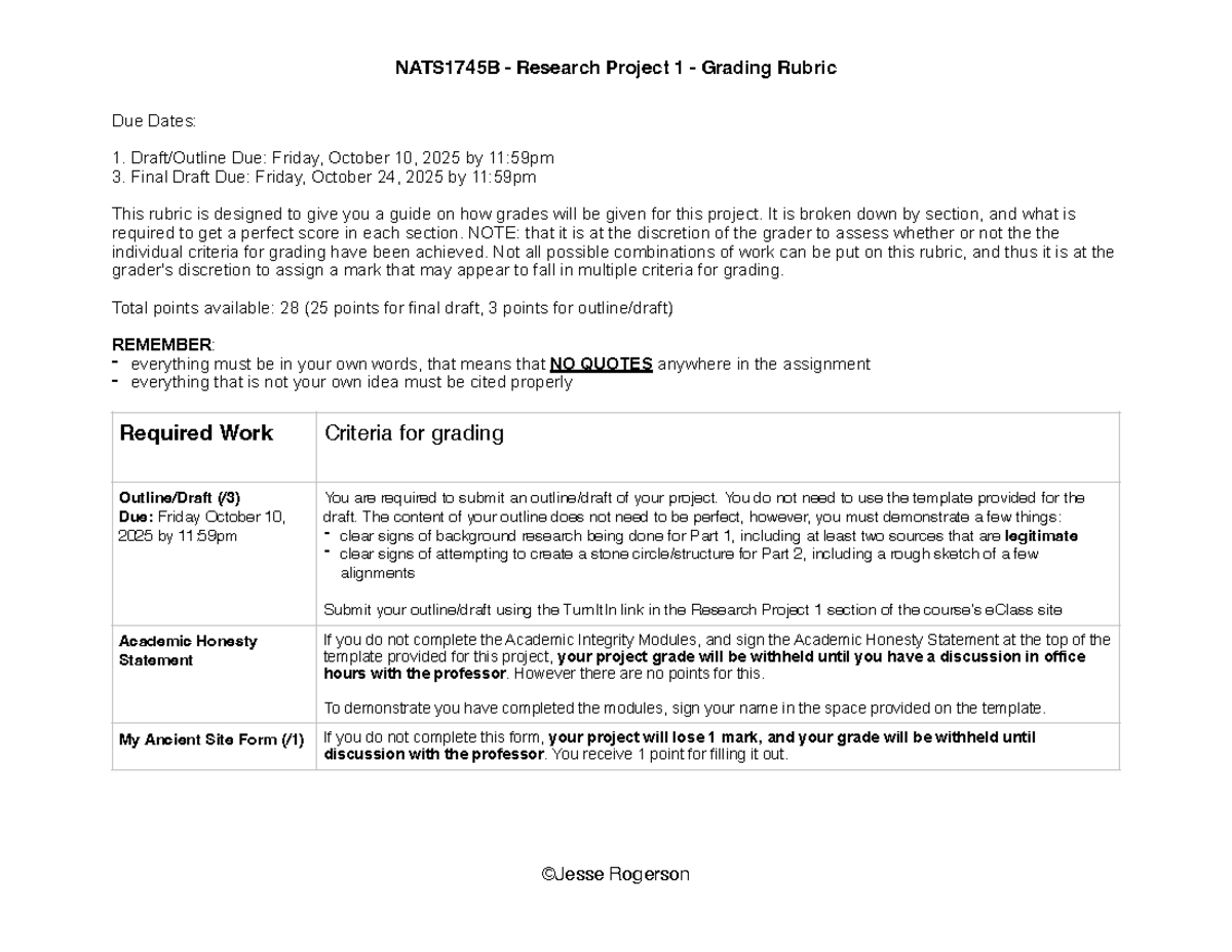 NATS1745B Research Project 1 Grading Rubric and Due Dates - Studocu