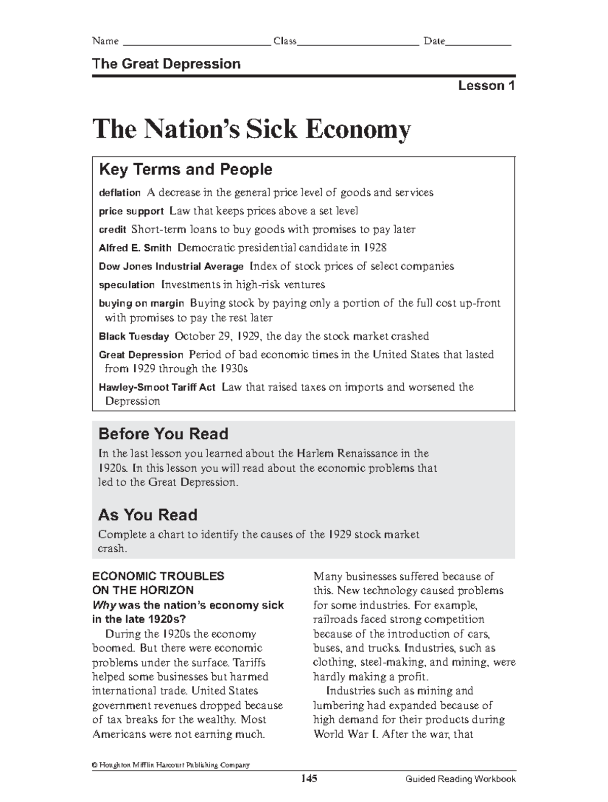 Great Depression Guided Reading Work - Lessons 1 & 2 Analysis - Studocu