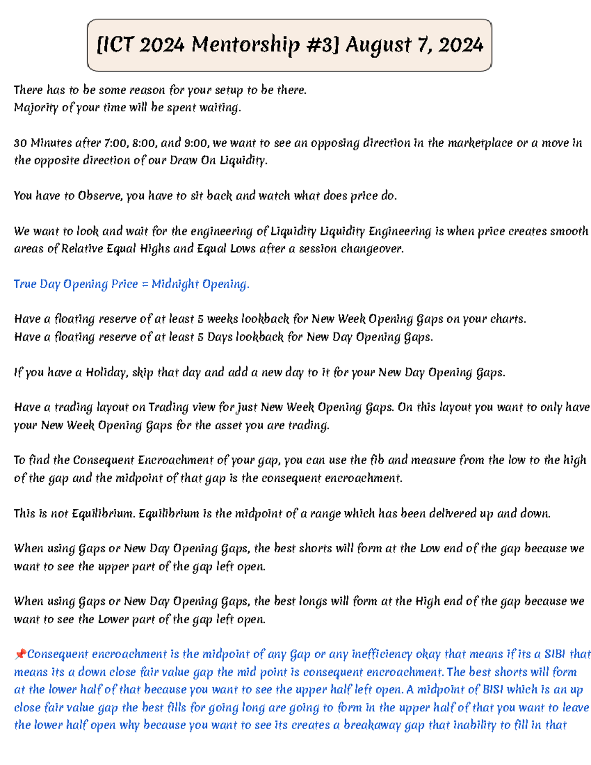 ICT 2024 Mentorship #3] Trading Insights & Strategies - August 7, 2024 -  Studocu