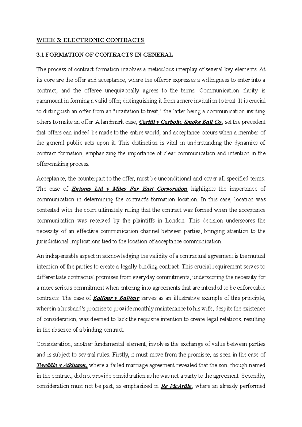 Lecture 3 - E-Contracts: Formation, Consideration, and Acceptance - Studocu