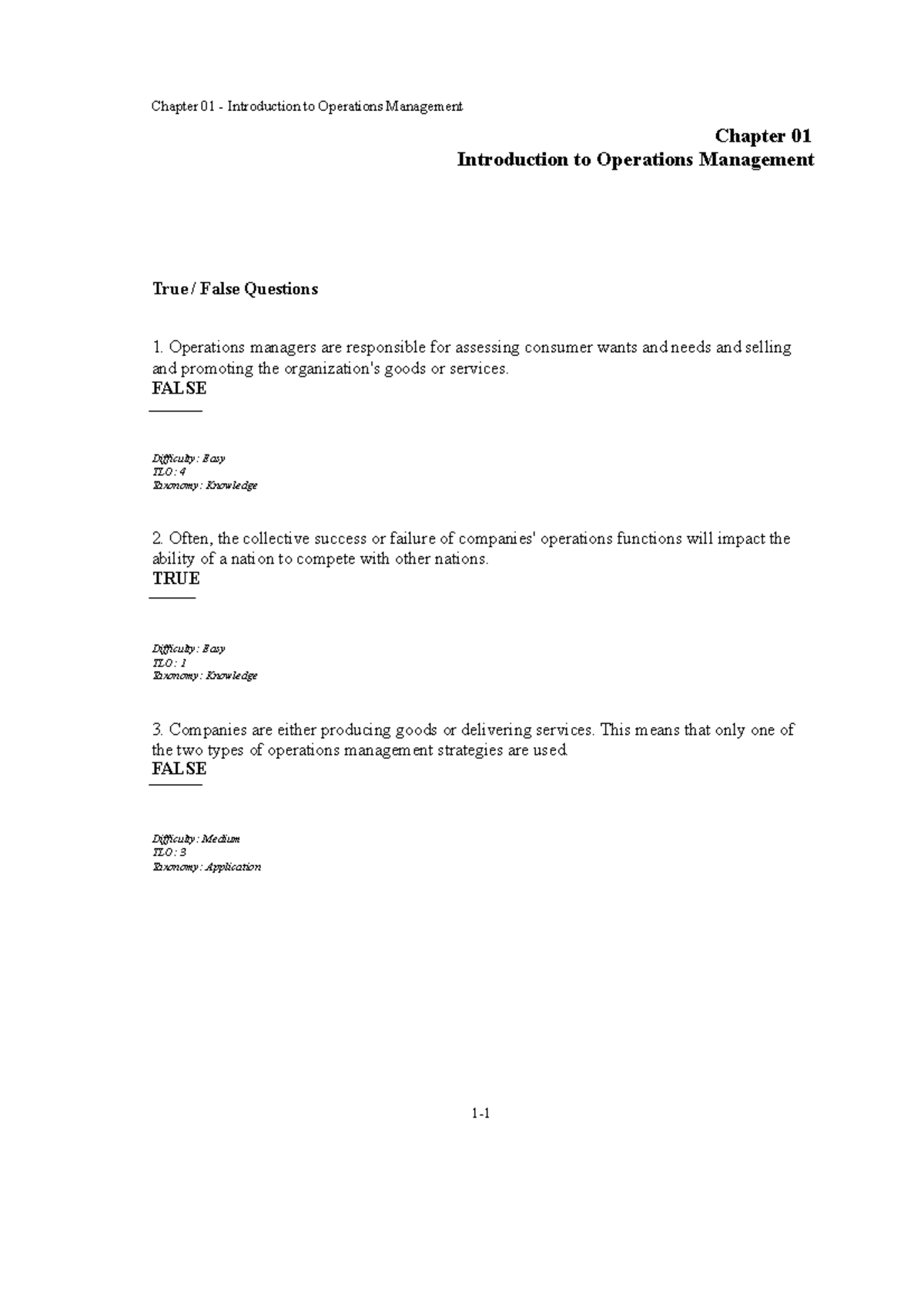 Opman Chapter 1 TBa-1 - operations - Chapter 01 Introduction to ...