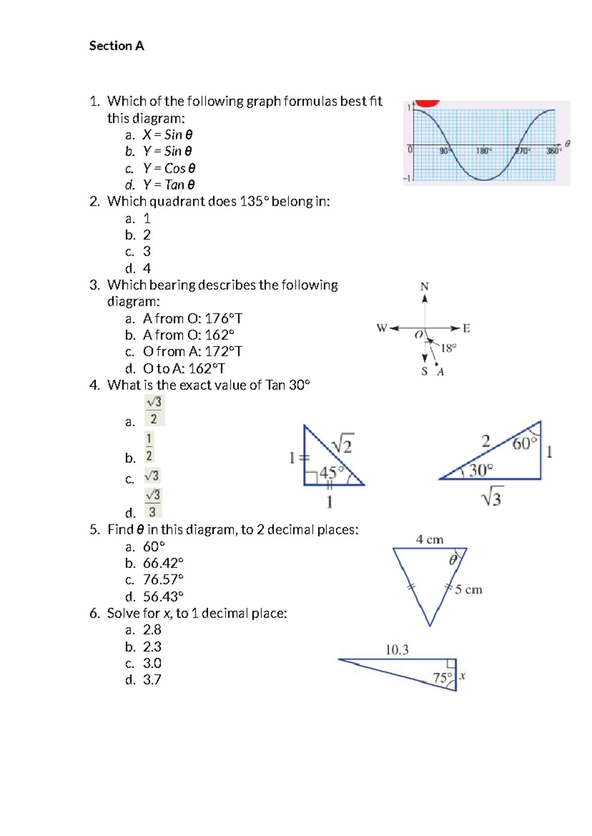 Maths Trig Revision 1 - Trigonometry Practice Questions - Studocu