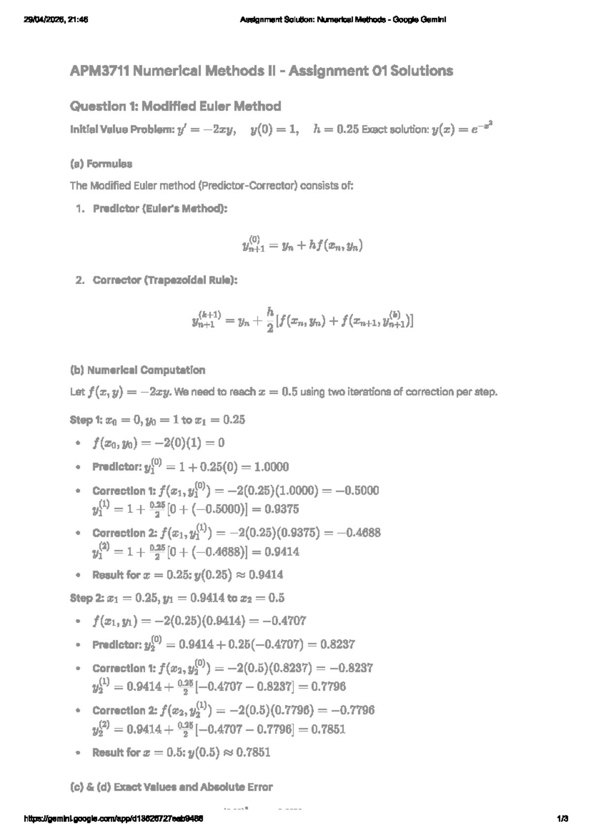 APM3711 Numerical Methods II: Assignment 01 Solutions - Studocu