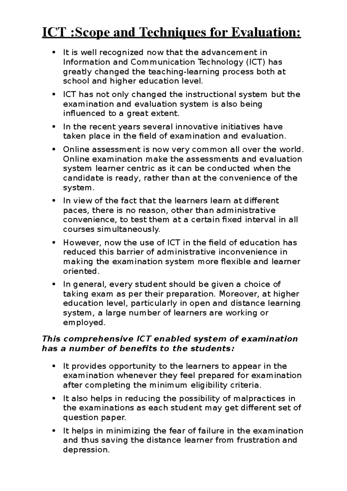 UNIT III - PART [A] - Bullet 1 - ICT :Scope and Techniques for ...