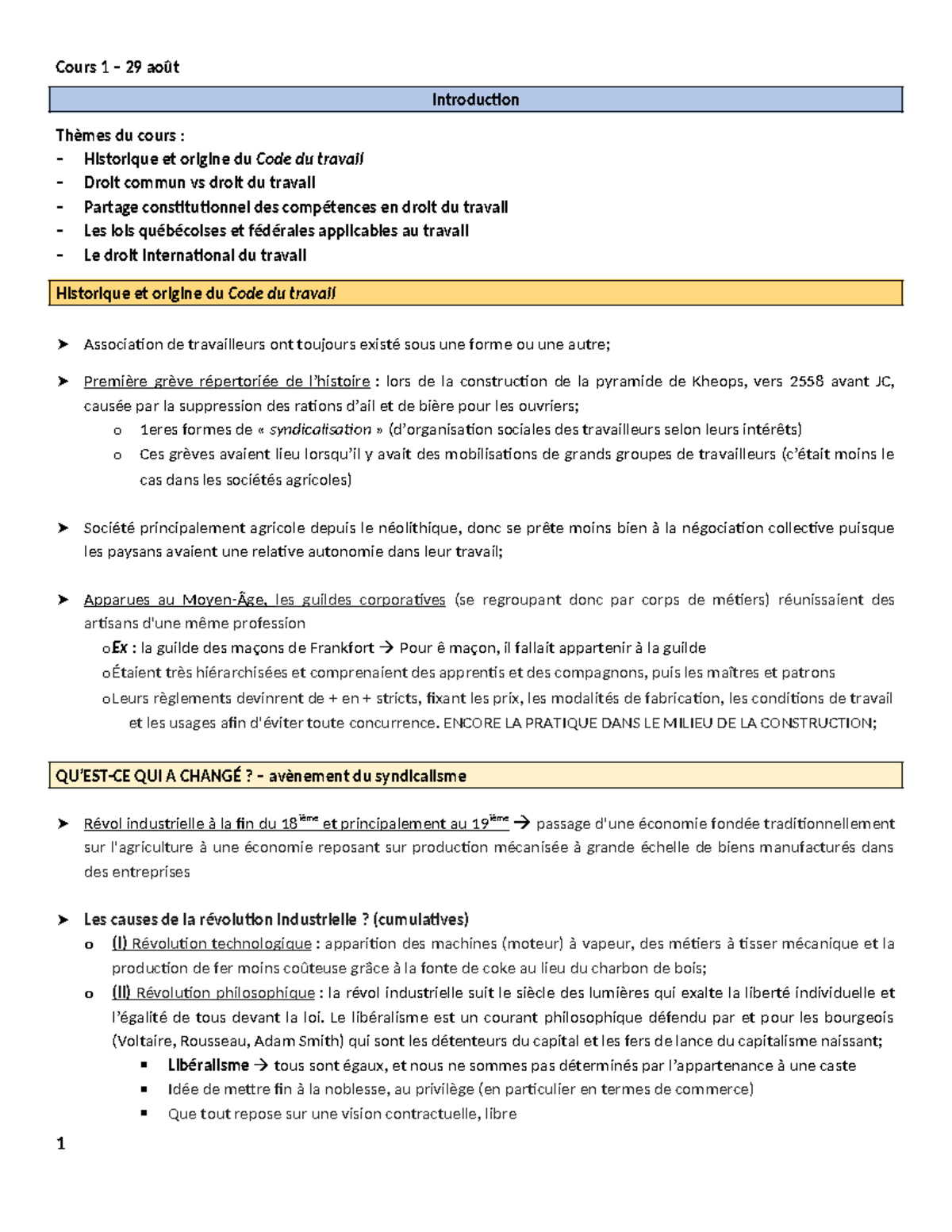 Cours 1 - Introduction au Droit du Travail et Historique du Code du ...