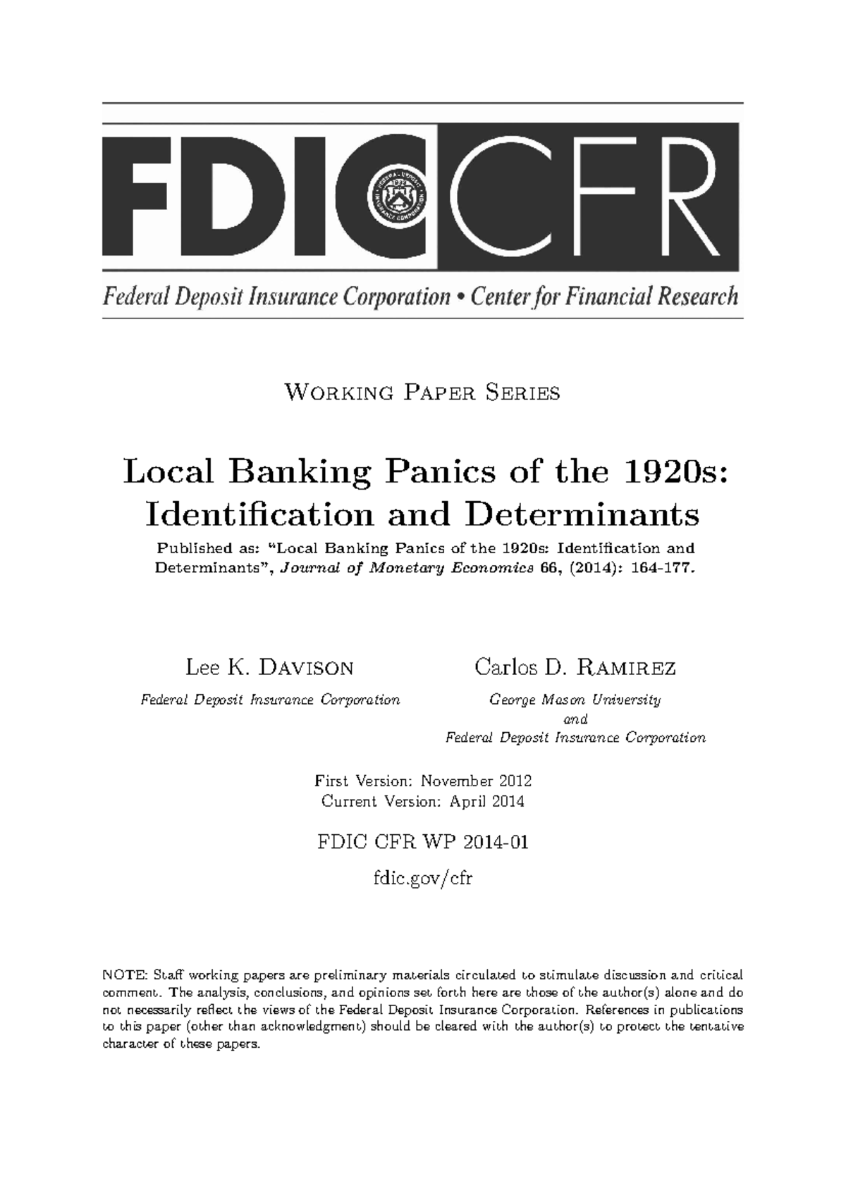 FDIC 11965 DS1 - Local Banking Panics: Identification & Analysis (1921 ...