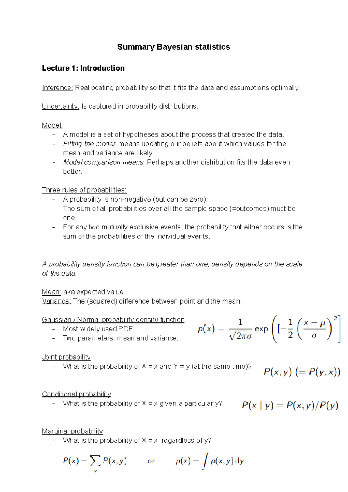 Bayesian Statistics Lecture Notes (Course Code: STAT-305) - Studeersnel