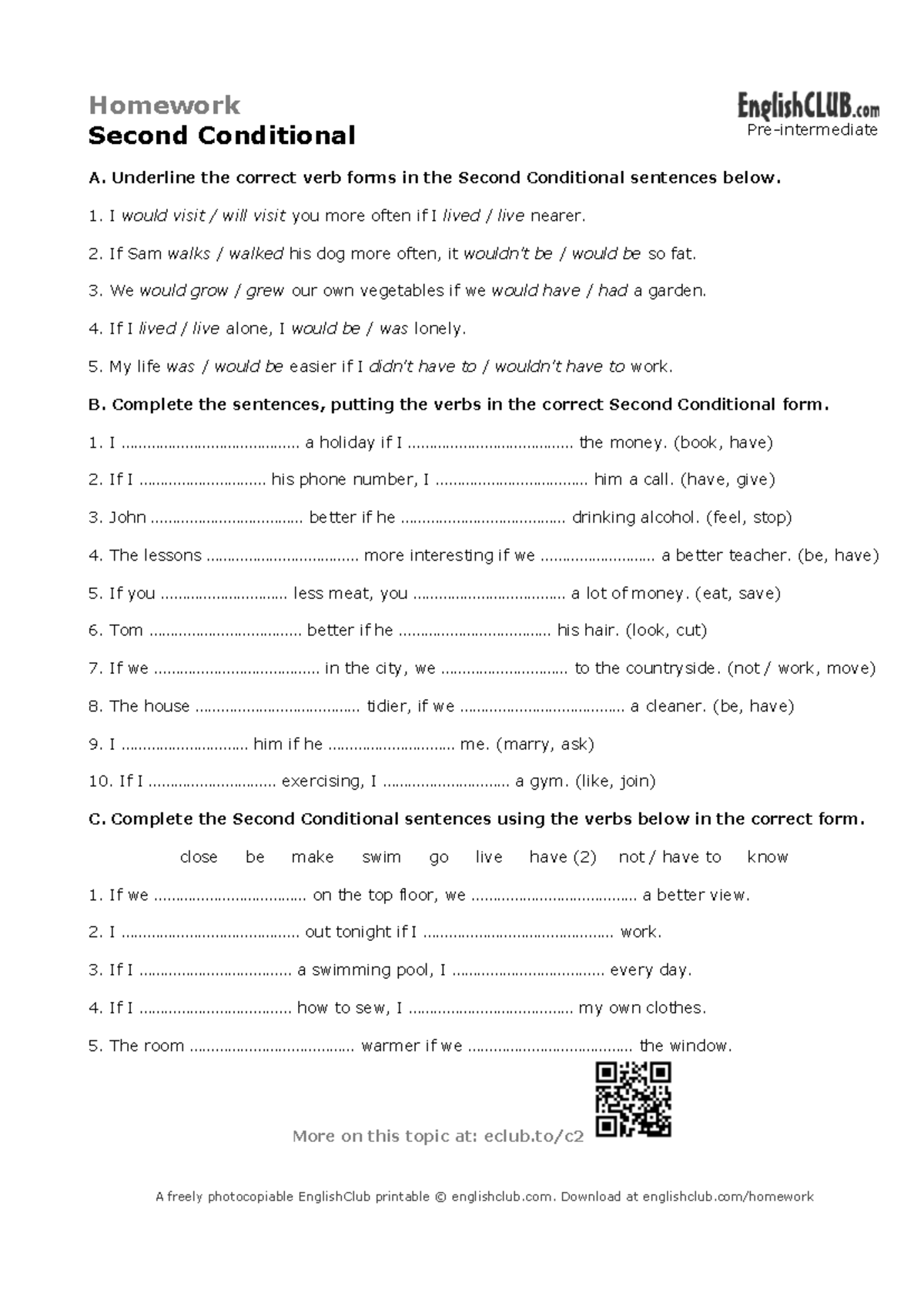 Conditional 2 Homework: Second Conditional Practice - Studocu