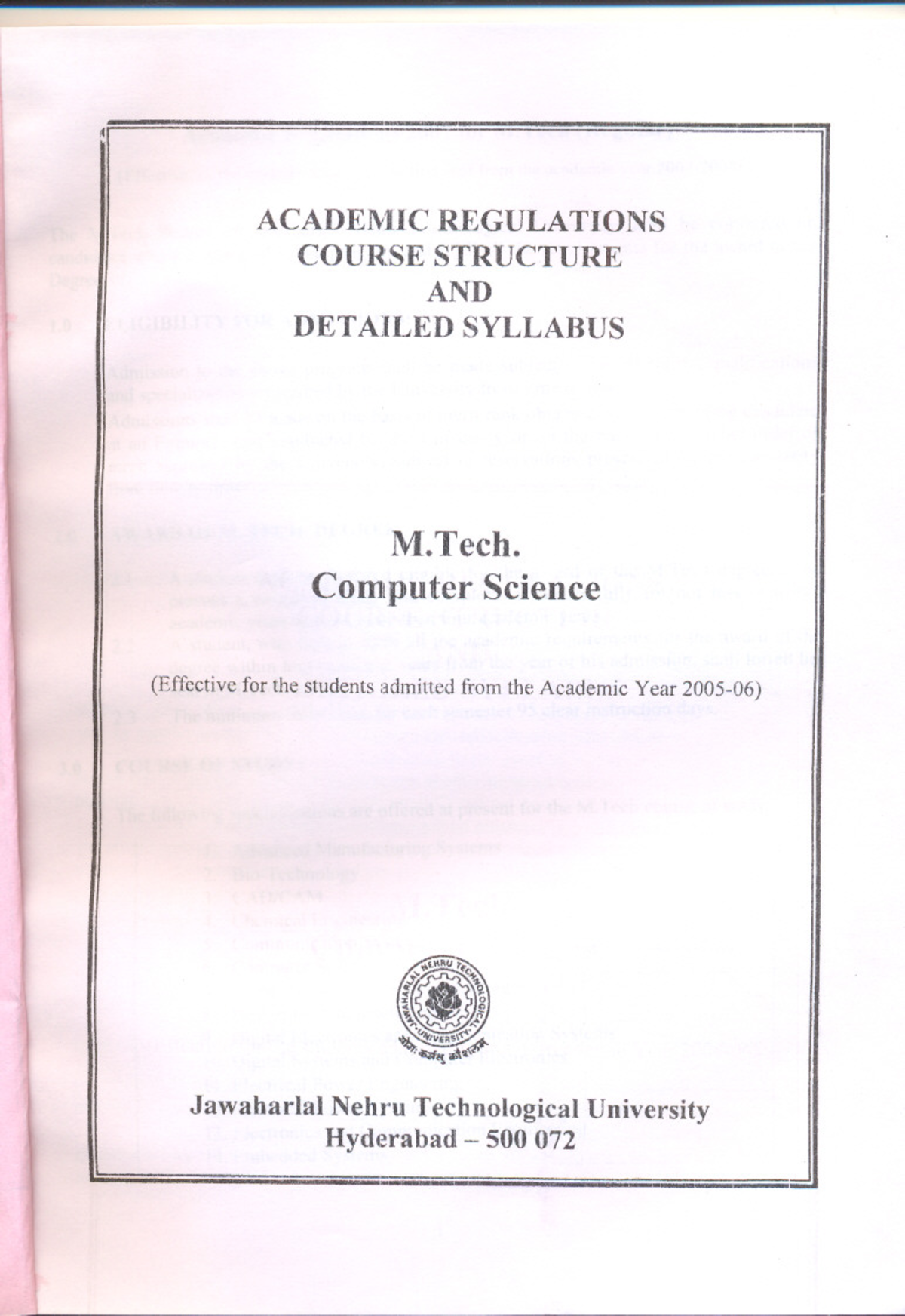 R05 MTech Computer Science - ACADEMIC REGULATIONS COURSE STRUCTURE AND ...