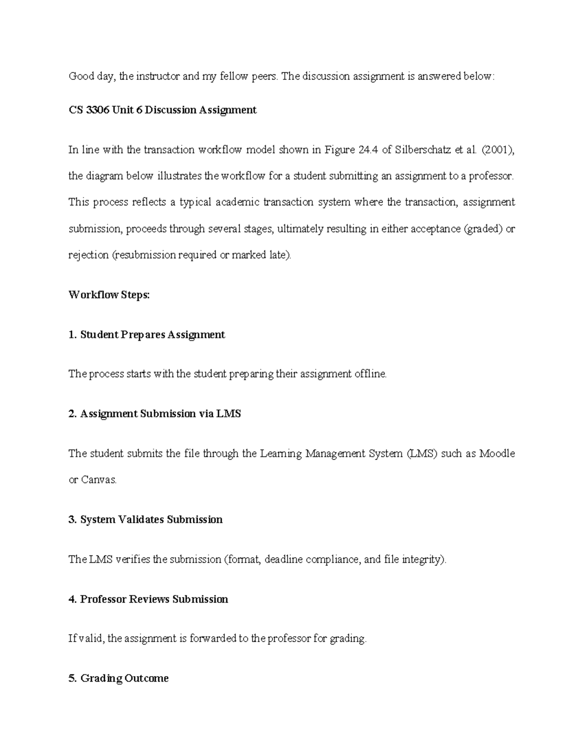 CS 3306 Unit 6 Discussion: Assignment Submission Workflow - Studocu
