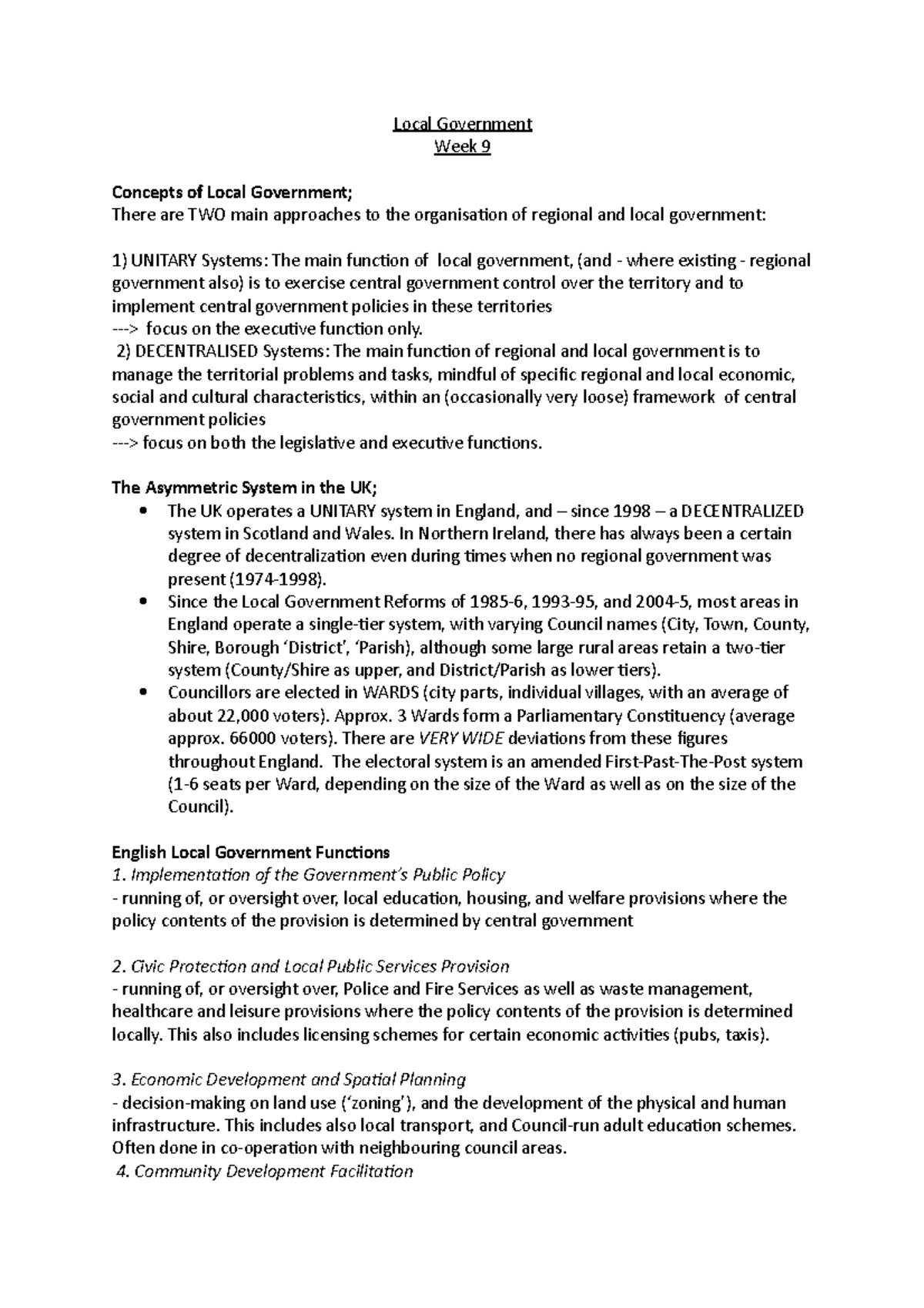 Week 9 - Local Government - Local Government Week 9 Concepts of Local ...