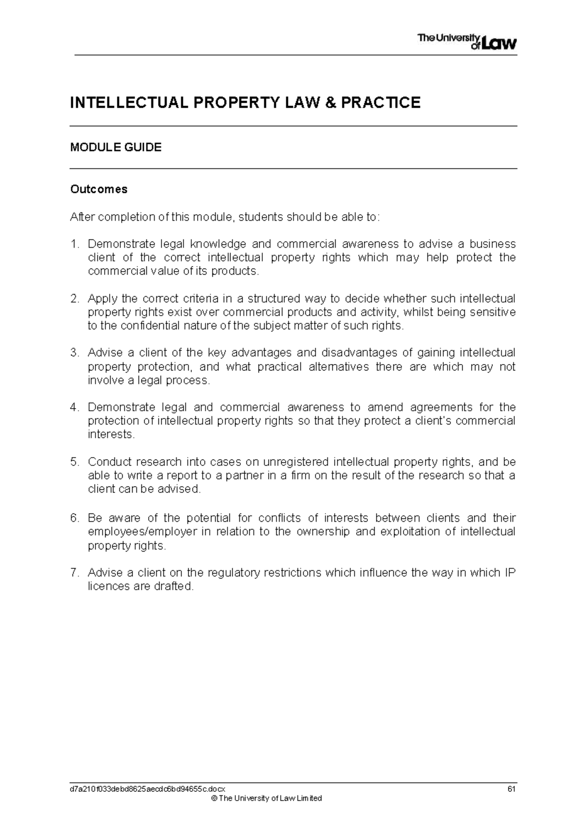 INTELLECTUAL PROPERTY LAW PRACTICE MODULE GUIDE (2324 IP CE01) - Studocu