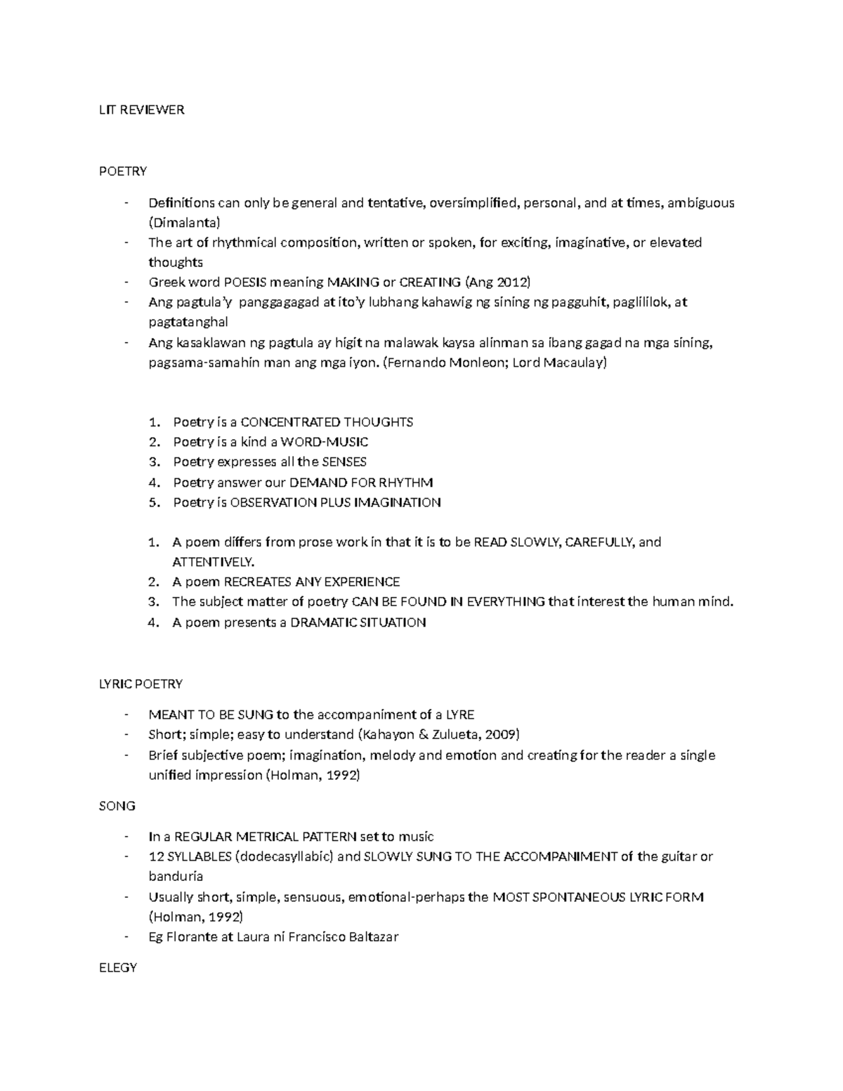 LIT- Reviewer - Poetry: Key Concepts and Definitions - Studocu