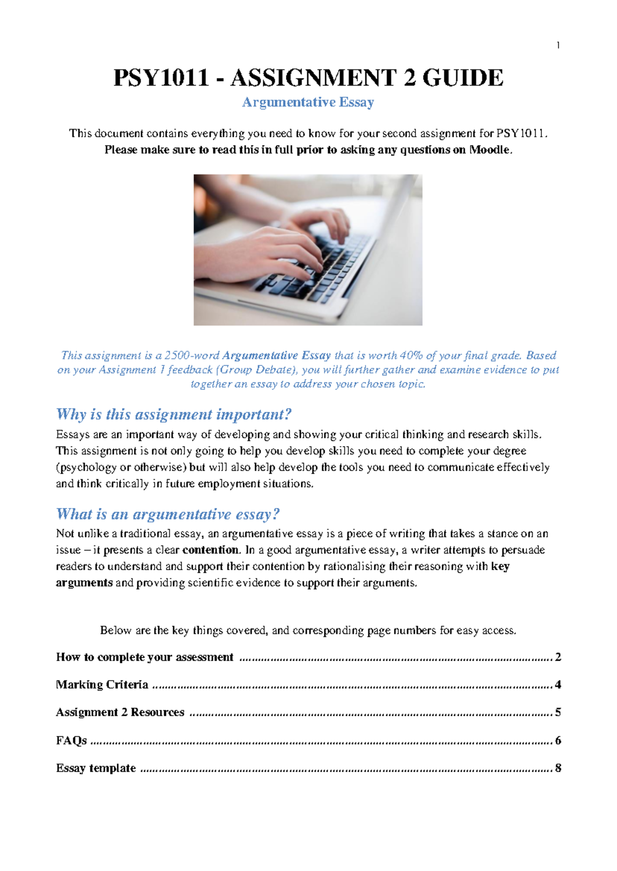 PSY1011 Assignment 2 Guide: Argumentative Essay Writing Tips - Studocu