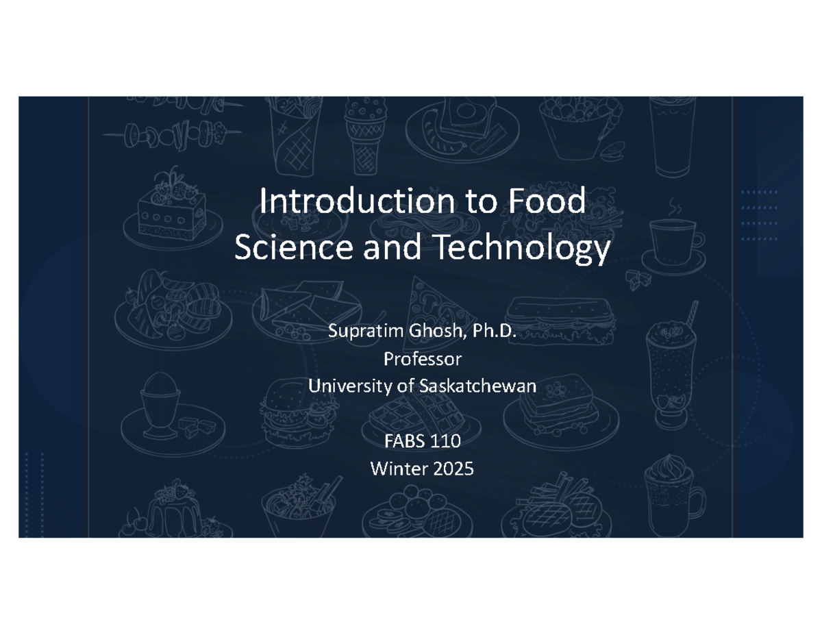 Lecture 1 Intro Food Science - Introduction to Food Science and ...