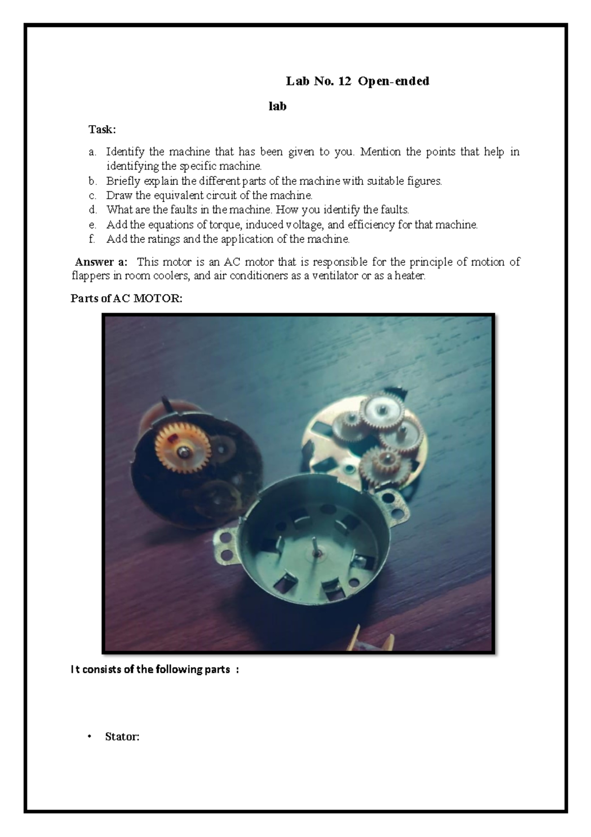 Open ended lab - lab report - Lab No. 12 Open-ended lab Task: a ...