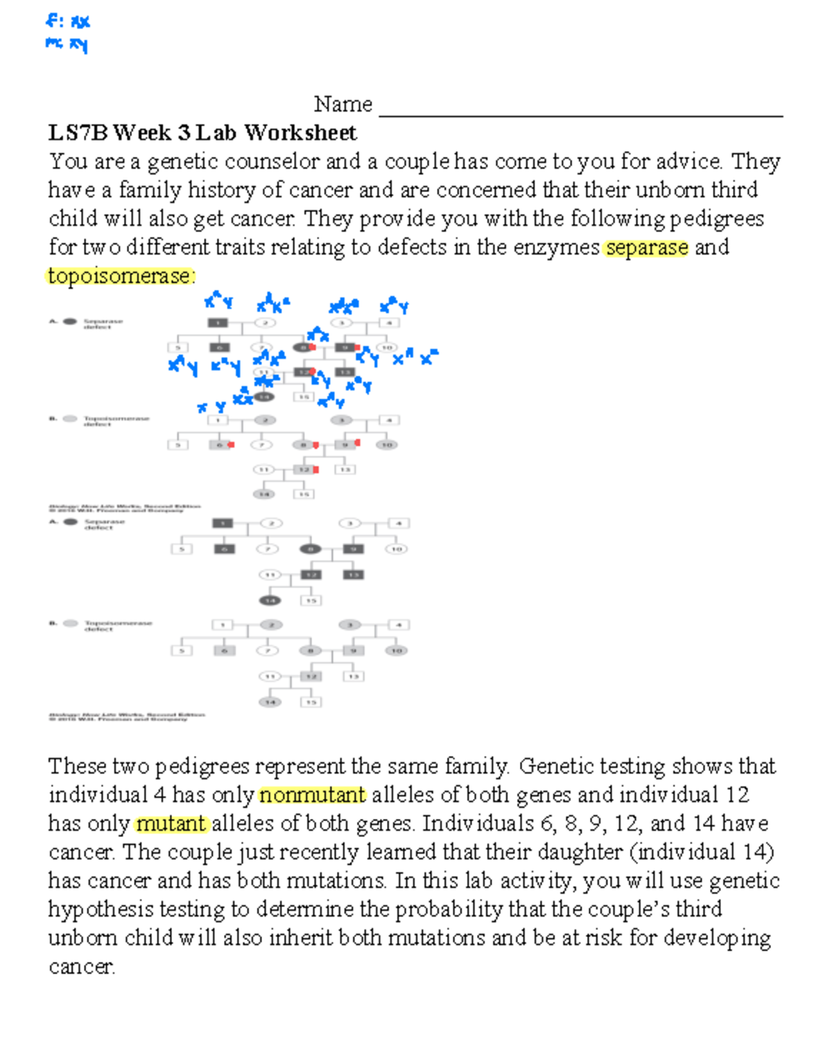 LS7B Week 3 Lab: Pedigrees & Recombination Analysis Worksheet - Studocu