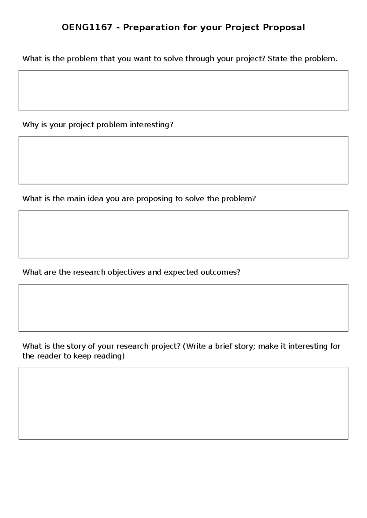 Exercise 1 - Help prepare Project Proposal - OENG1167 - OENG1167 ...