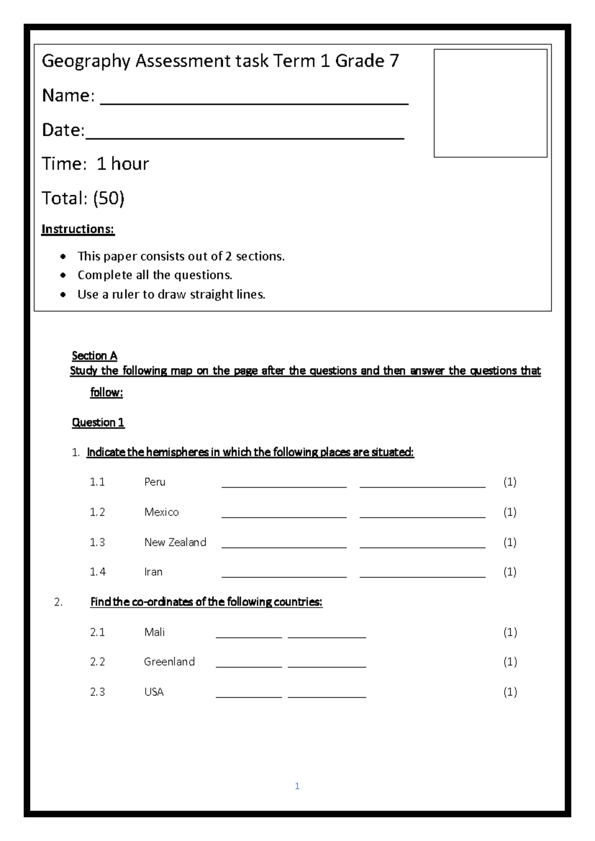 Geography Assessment Task Term 1 - Grade 7 (S - Ltsm) - Studocu