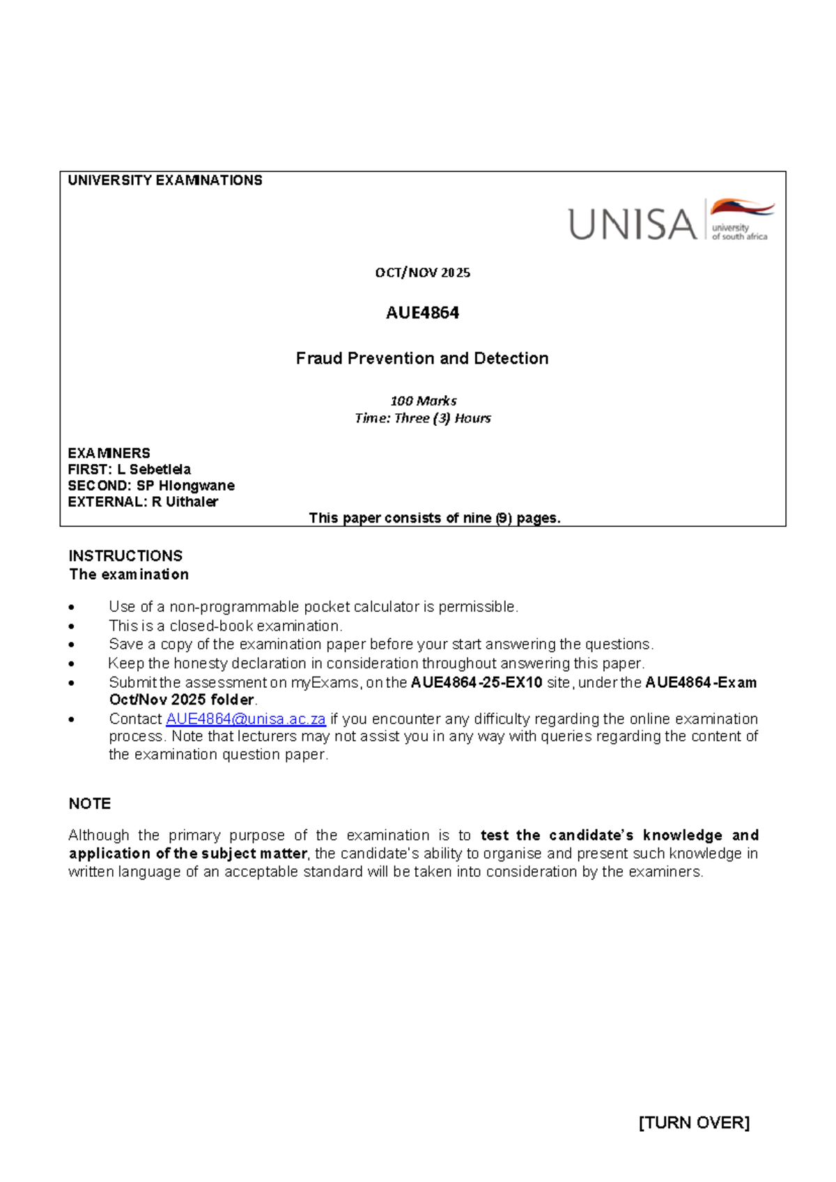 AUE4864 Final Exam 2025: Fraud Prevention & Detection Guidelines - Studocu