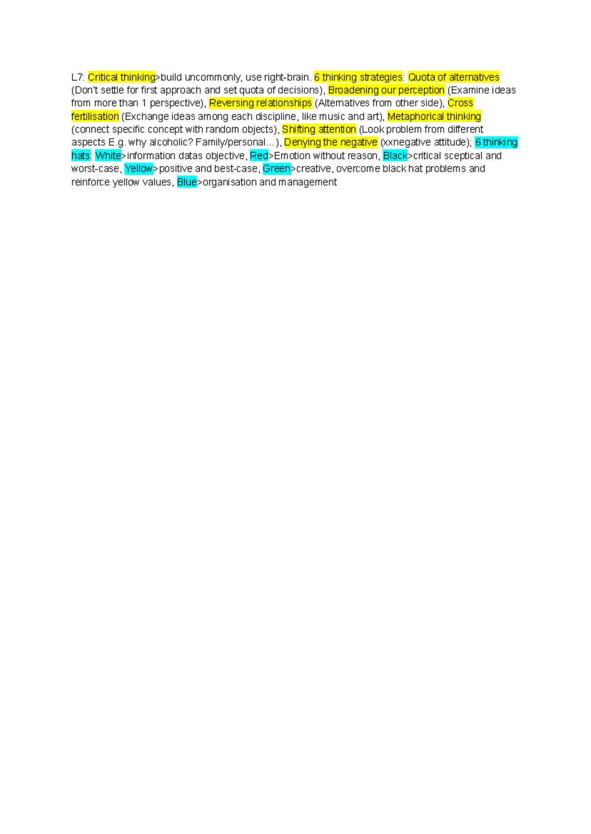Critical Thinking L7 - Summaries of Lecture 7 - L7: Critical thinking ...