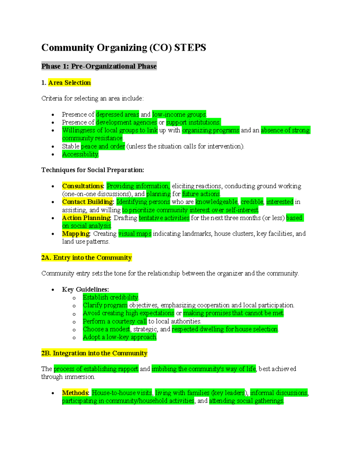 Community Organizing (CO) STEPS Phase 1: Area Selection & Integration ...