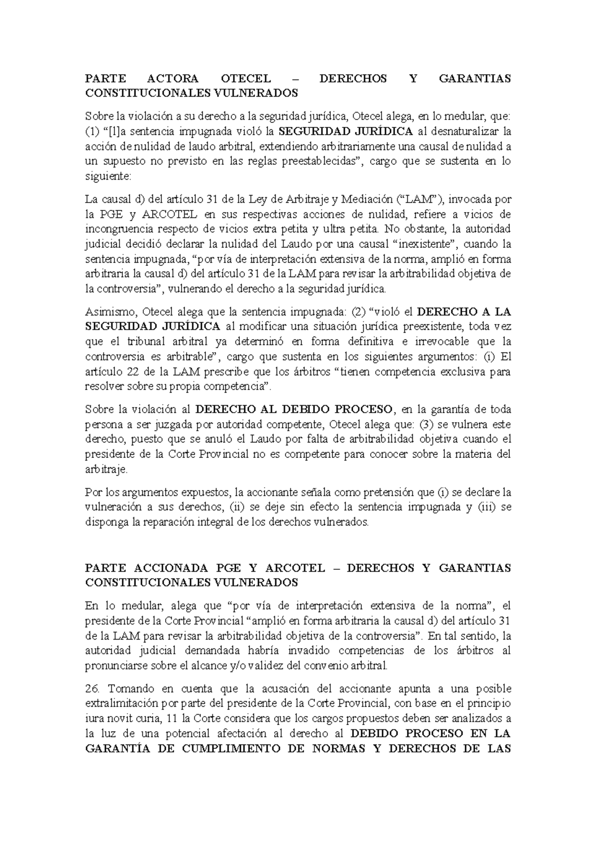 Parte Actora Otecel - Escrito #009887 - PARTE ACTORA OTECEL – DERECHOS ...