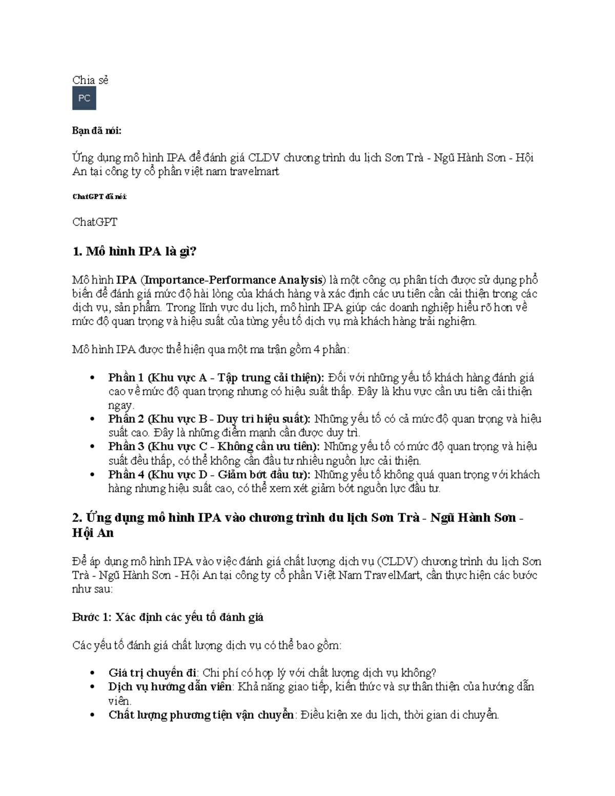 Chatgpt - ,ksjdbK - Chia sẻ Bạn đã nói: Ứng dụng mô hình IPA để đánh ...