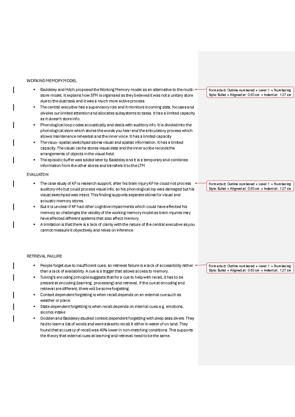Memory - Essay Plans for AQA Psychology (A-Level) - Studocu