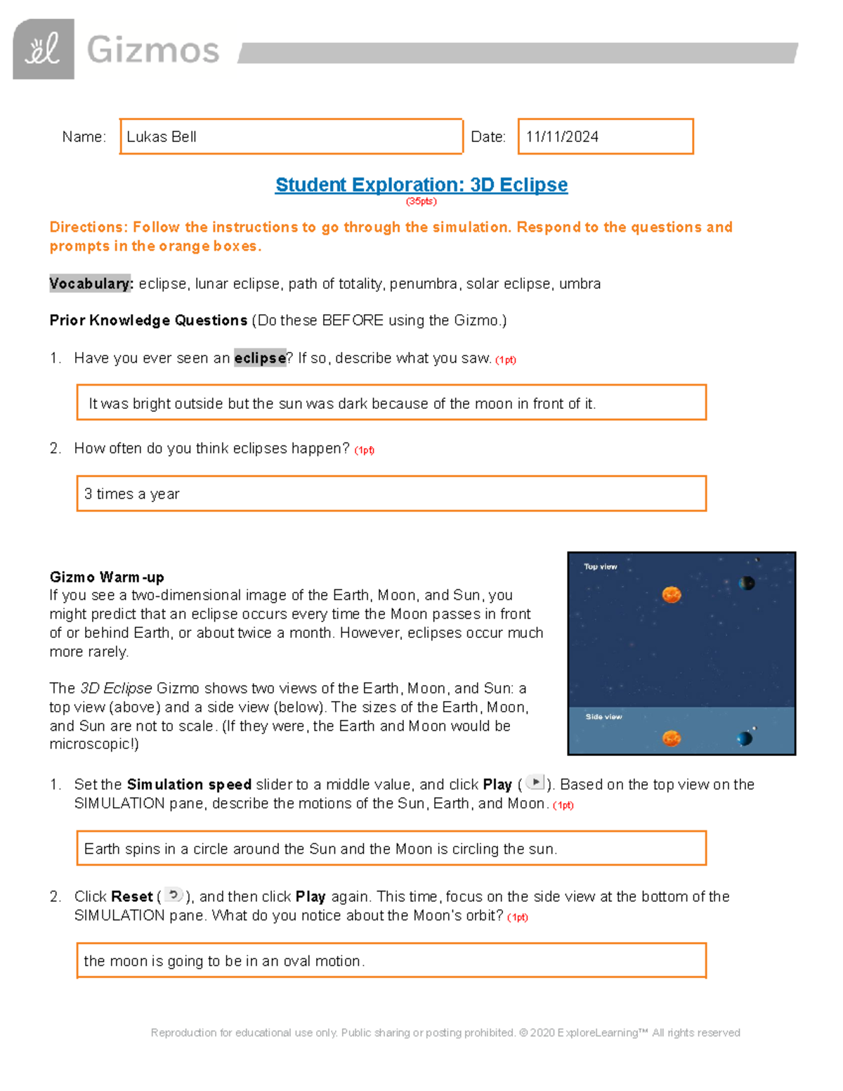 Exploration Notes: M3.9 3D Eclipse Simulation Activities - Studocu