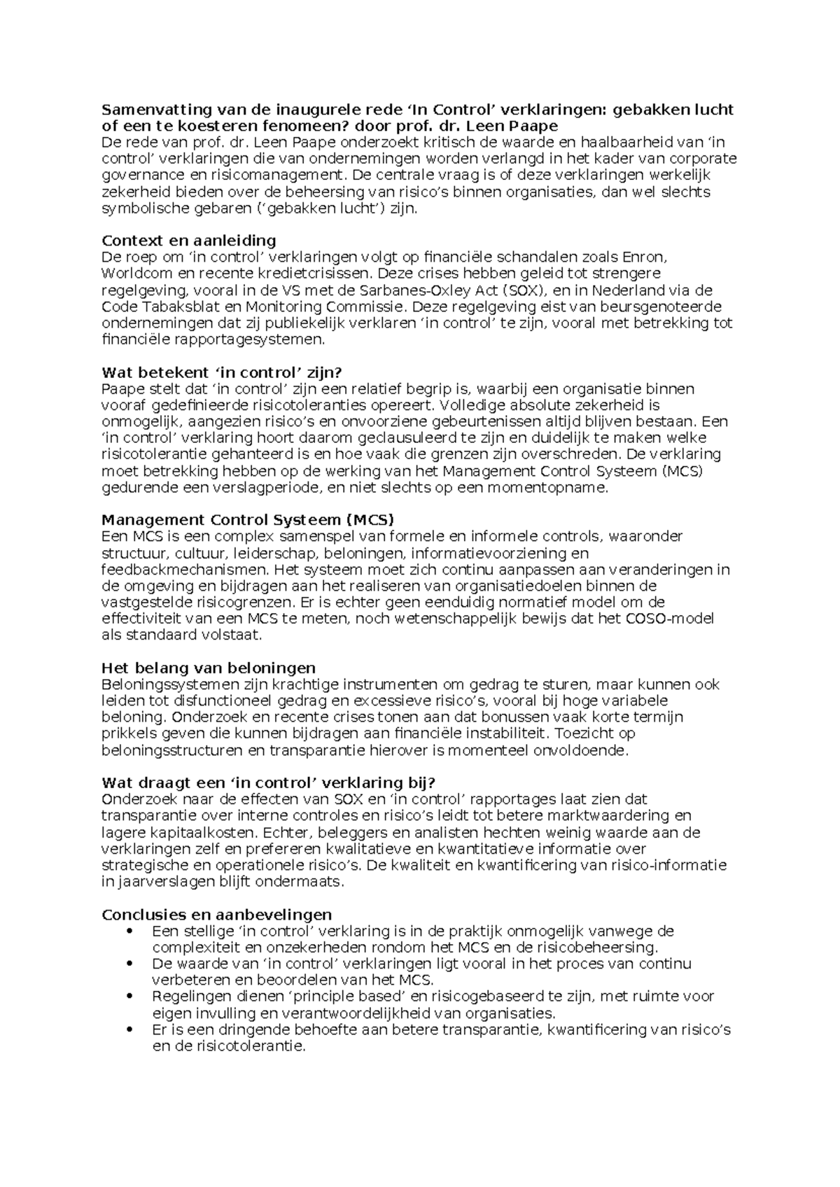 Samenvatting van de inaugurele rede van prof. dr. Leen Paape - Studeersnel