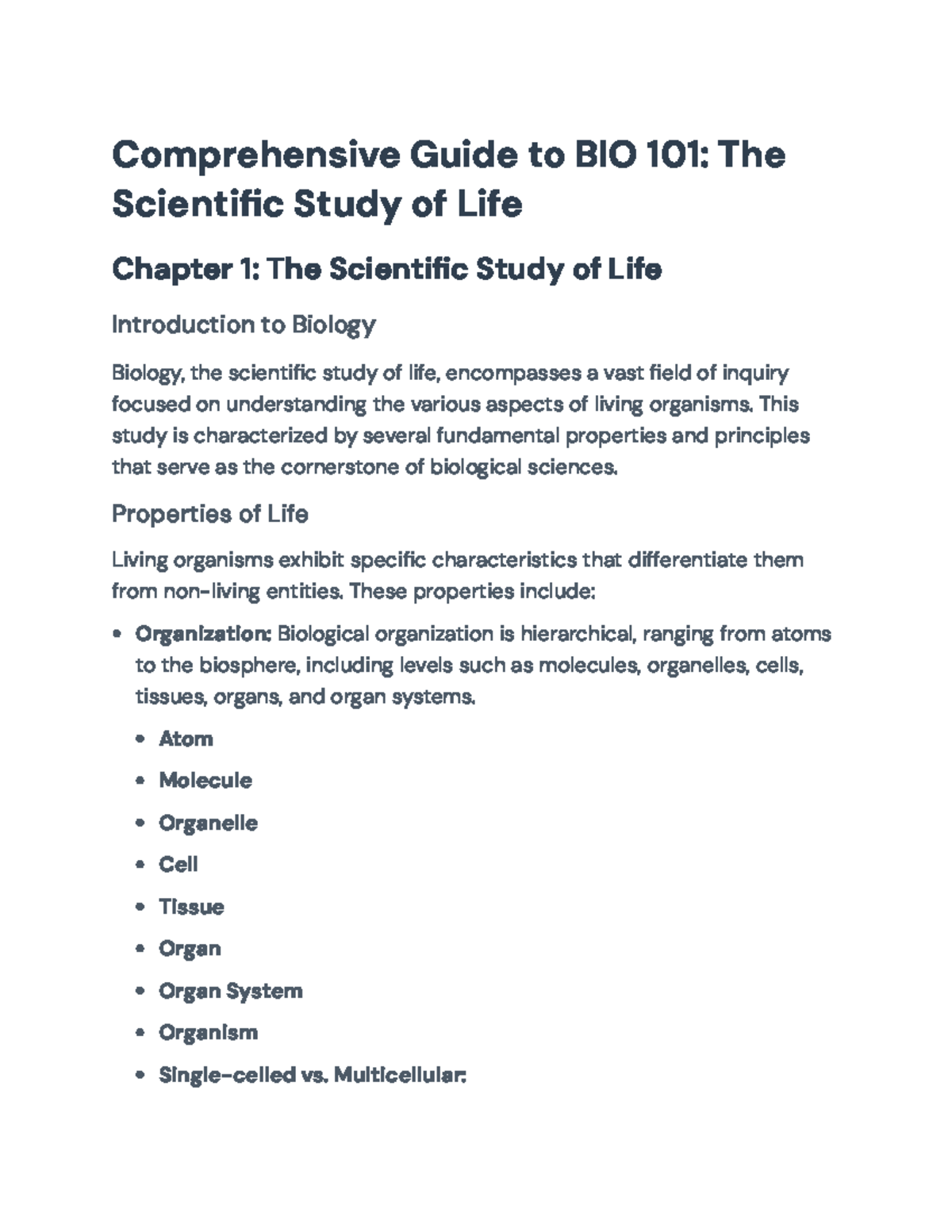 BIO 101 Final Exam Review: The Scientific Study of Life and Basics ...