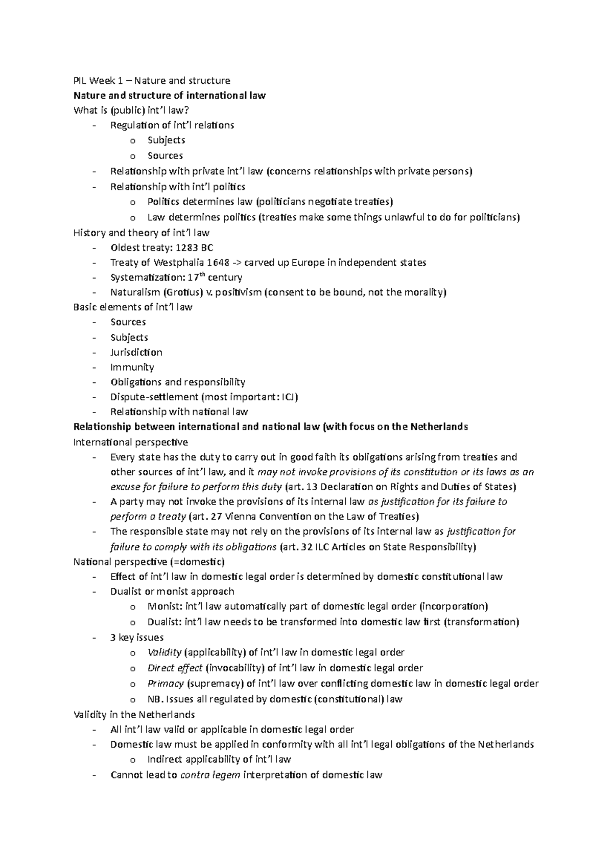 PIL Week 1 - Structure and Dynamics of International Law Concepts ...