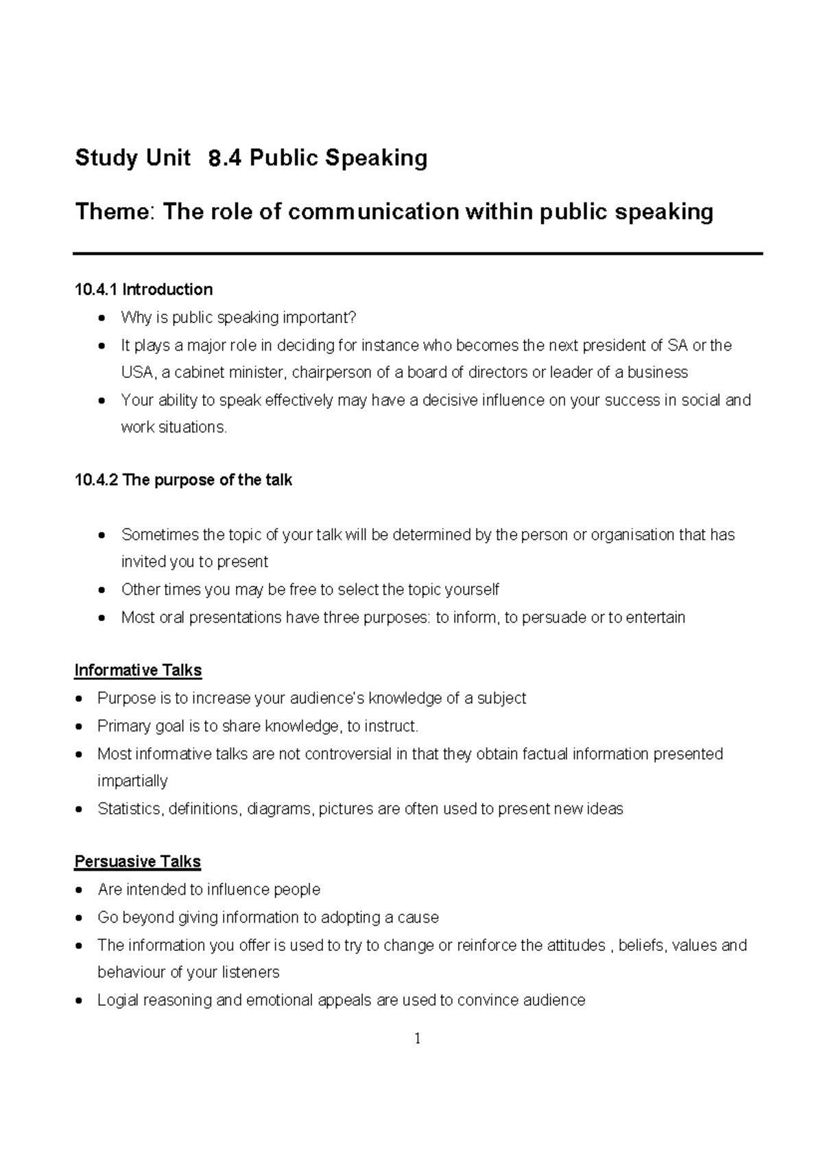 Public Speaking Study Unit 10.4: Communication Roles & Techniques - Studocu