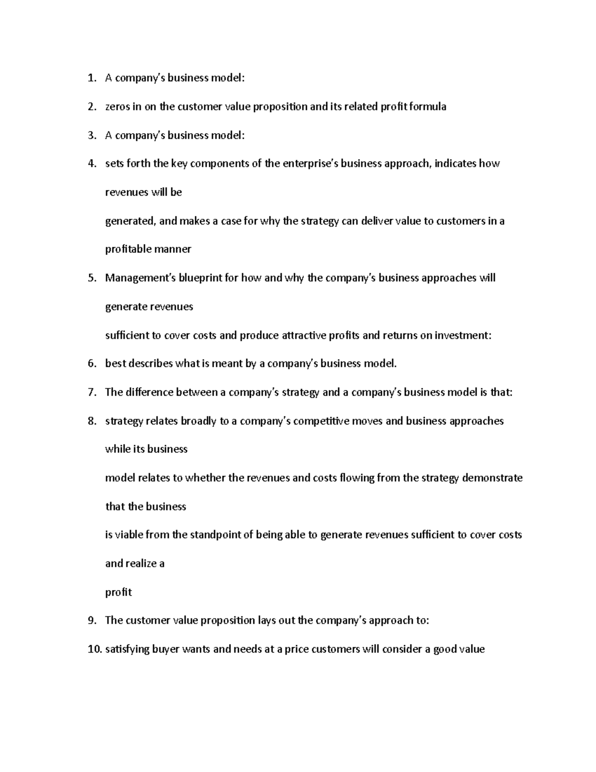 Busmgt 305 33 - notes - A company's business model: zeros in on the ...