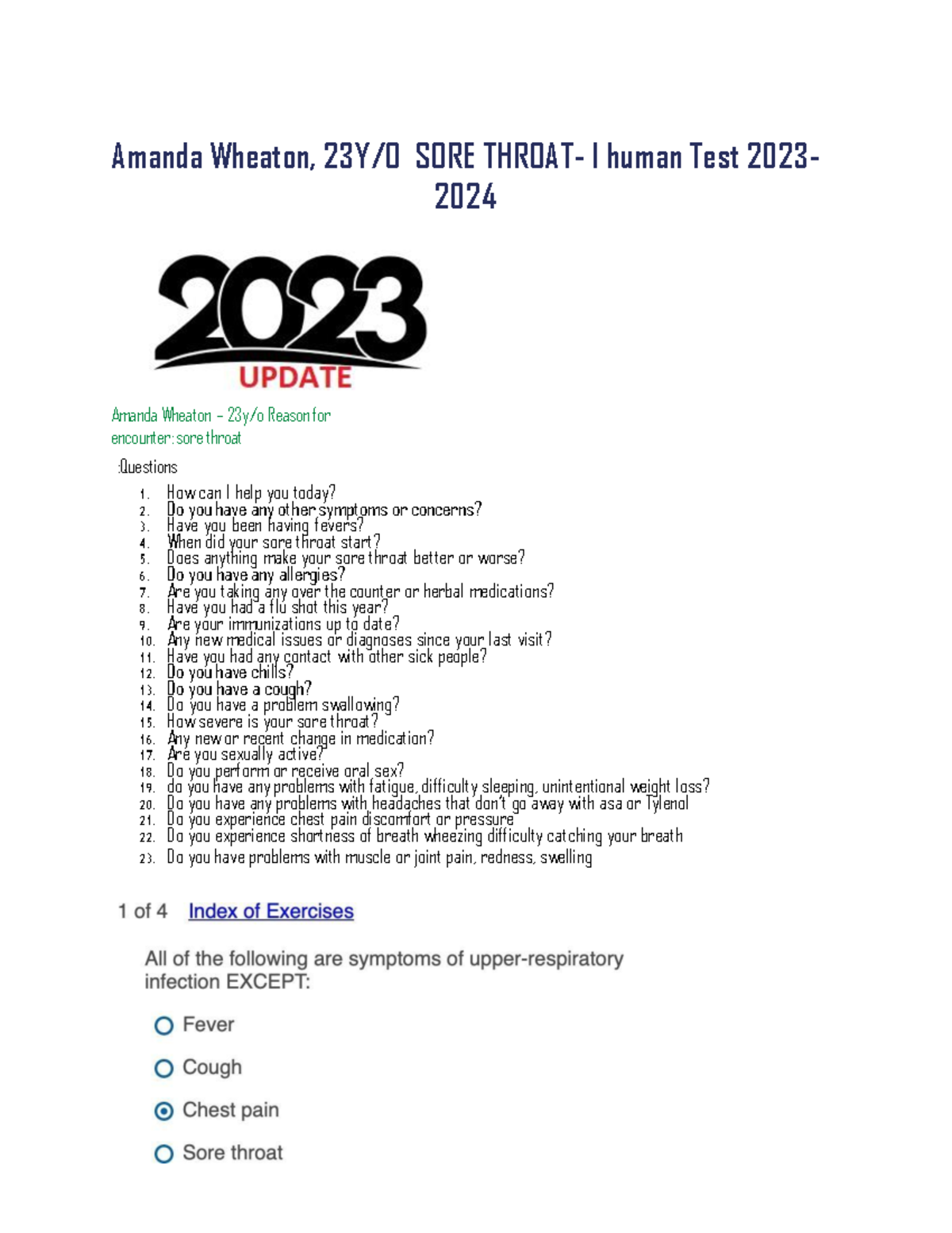 Amanda Wheaton 23Y/O Sore Throat iHuman Test Report - 2023 - Studocu