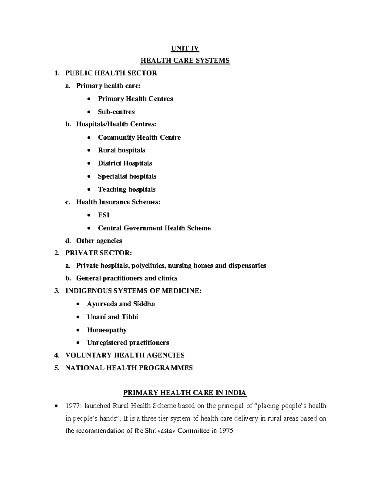 4. Unit 4 - Lecture notes - UNIT IV HEALTH CARE SYSTEMS 1. PUBLIC ...
