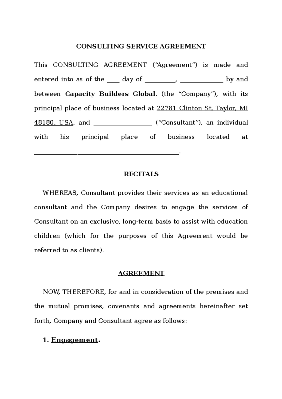 Consulting Agreement for Educational Services - Stem Genius Program ...