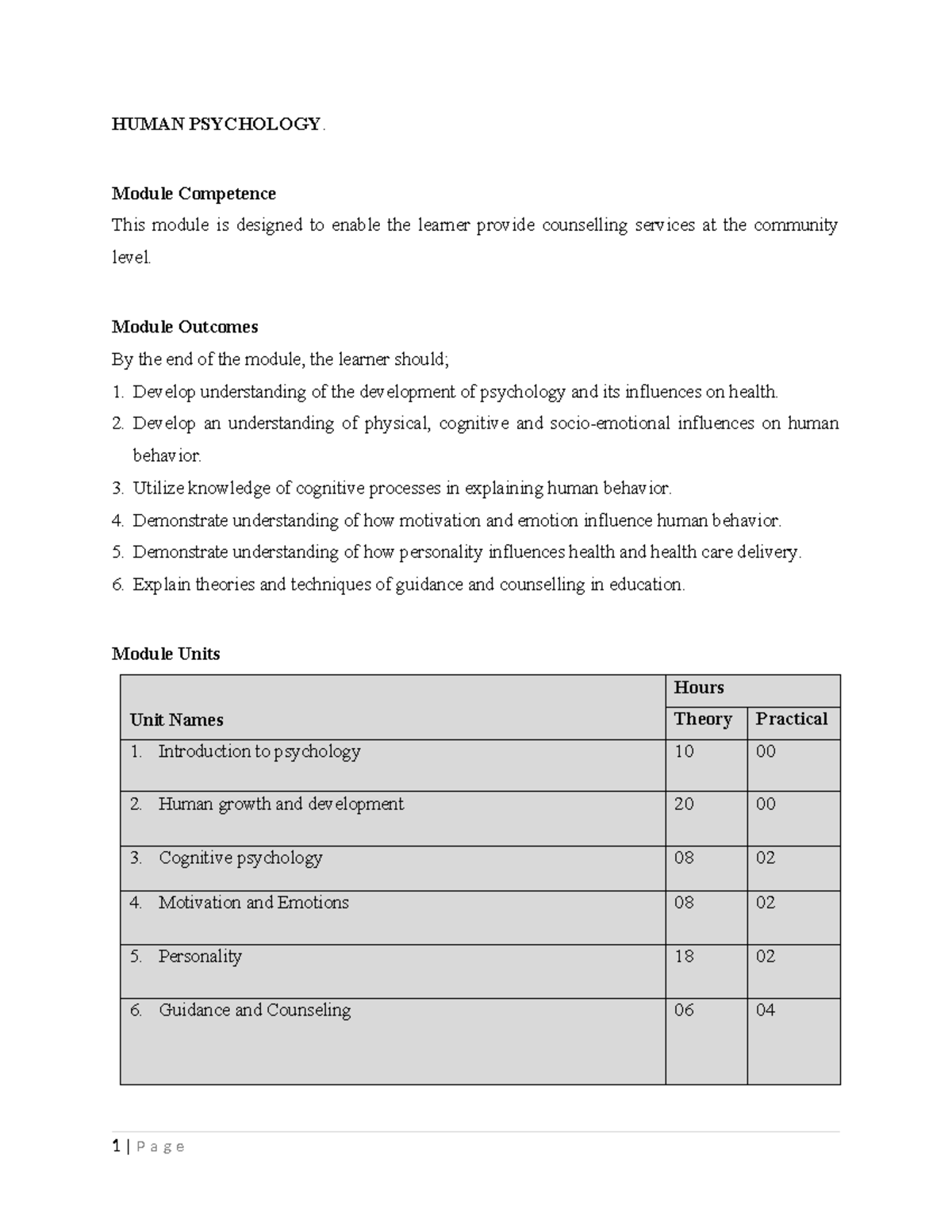 Share Human Psychology Manual DCH - HUMAN PSYCHOLOGY. Module Competence ...