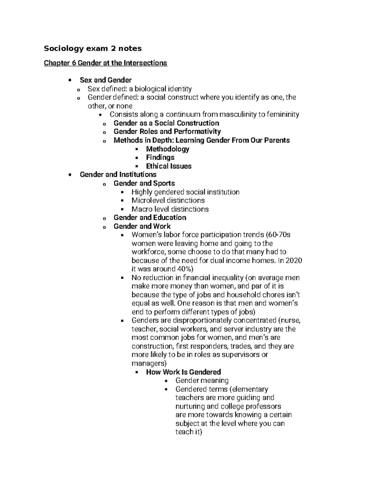 Sociology Exam 2 Notes: Chapter 6 Gender and Intersectionality Insights ...