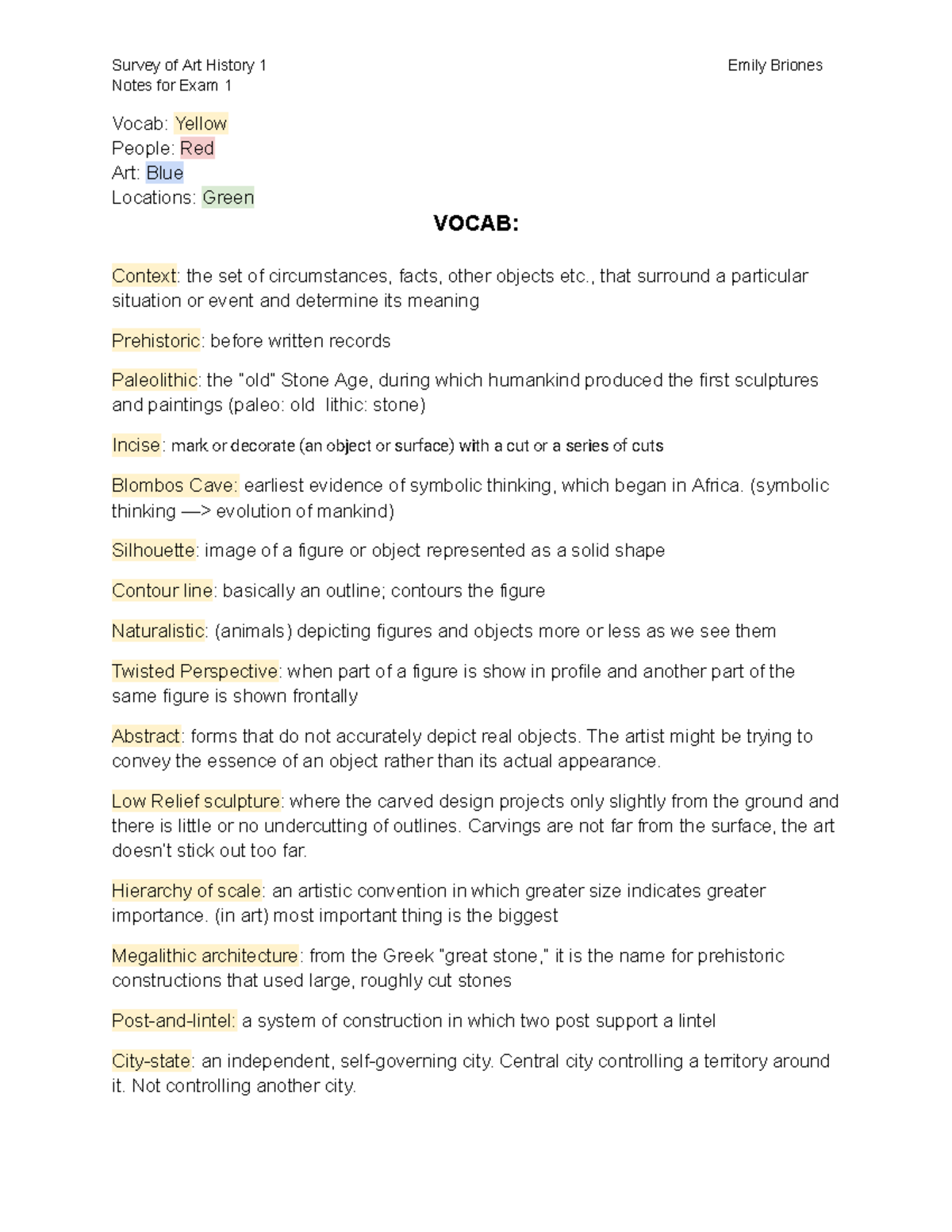 Art History 1: Comprehensive Exam 1 Study Notes (Fall 2023) - Studocu