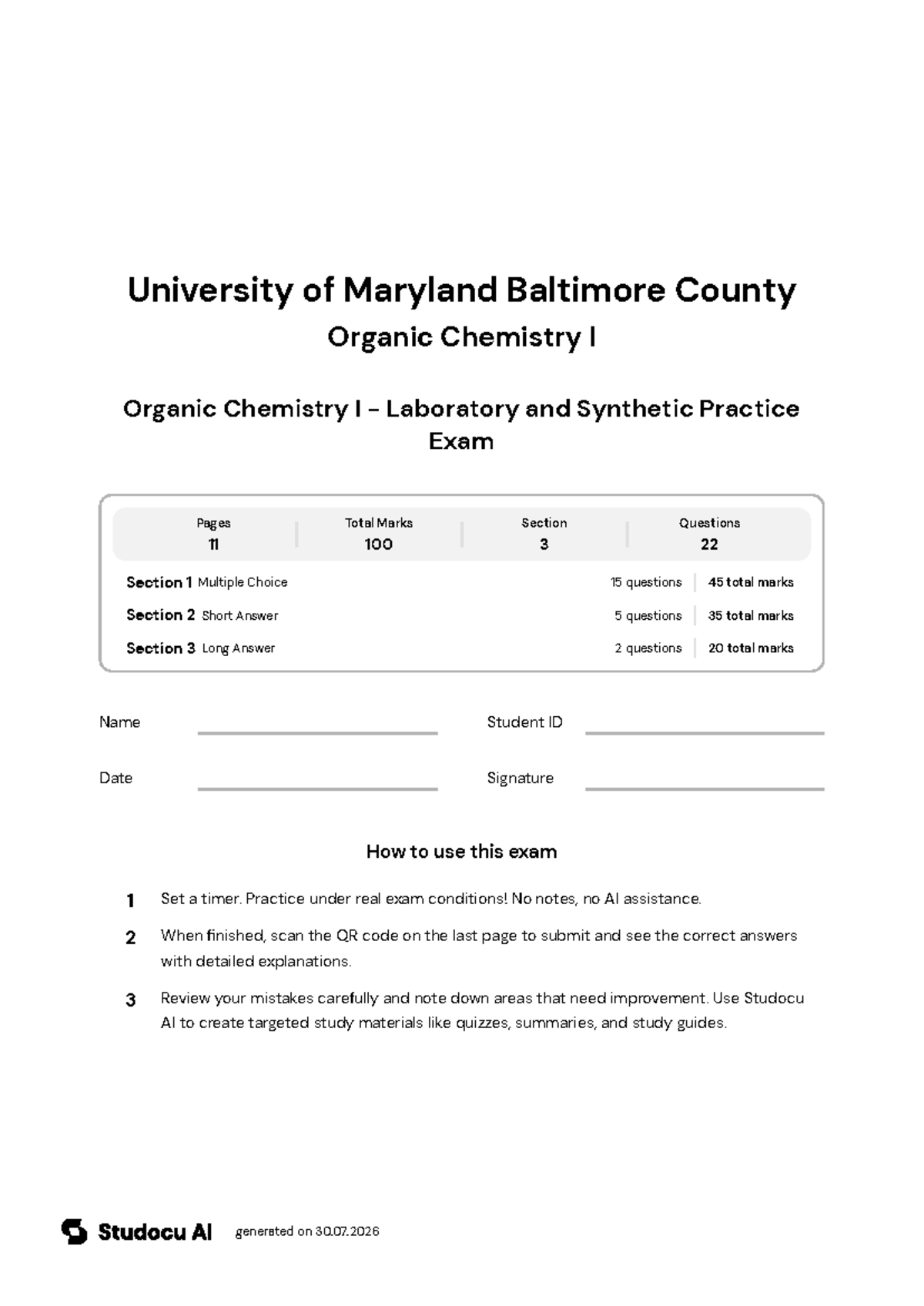 Organic Chemistry I - Lab & Synthetic Practice Exam - Studocu